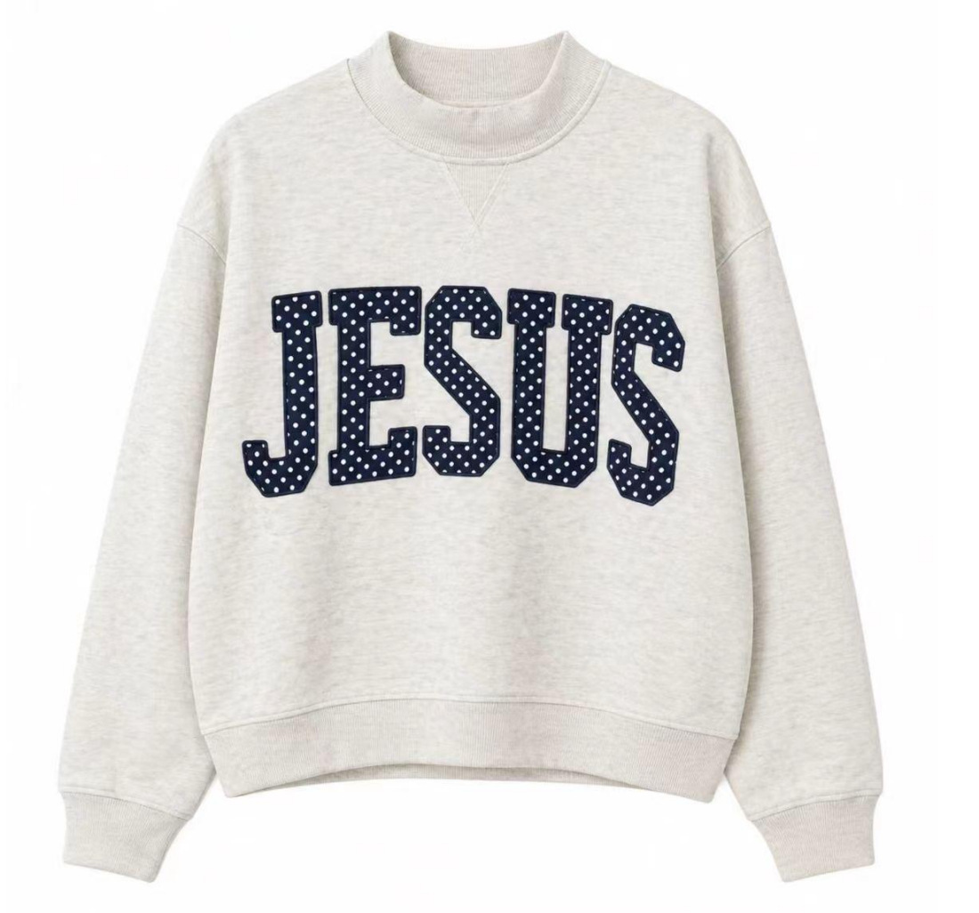 Embroidered Letter Crewneck Long-Sleeve Sweatshirt