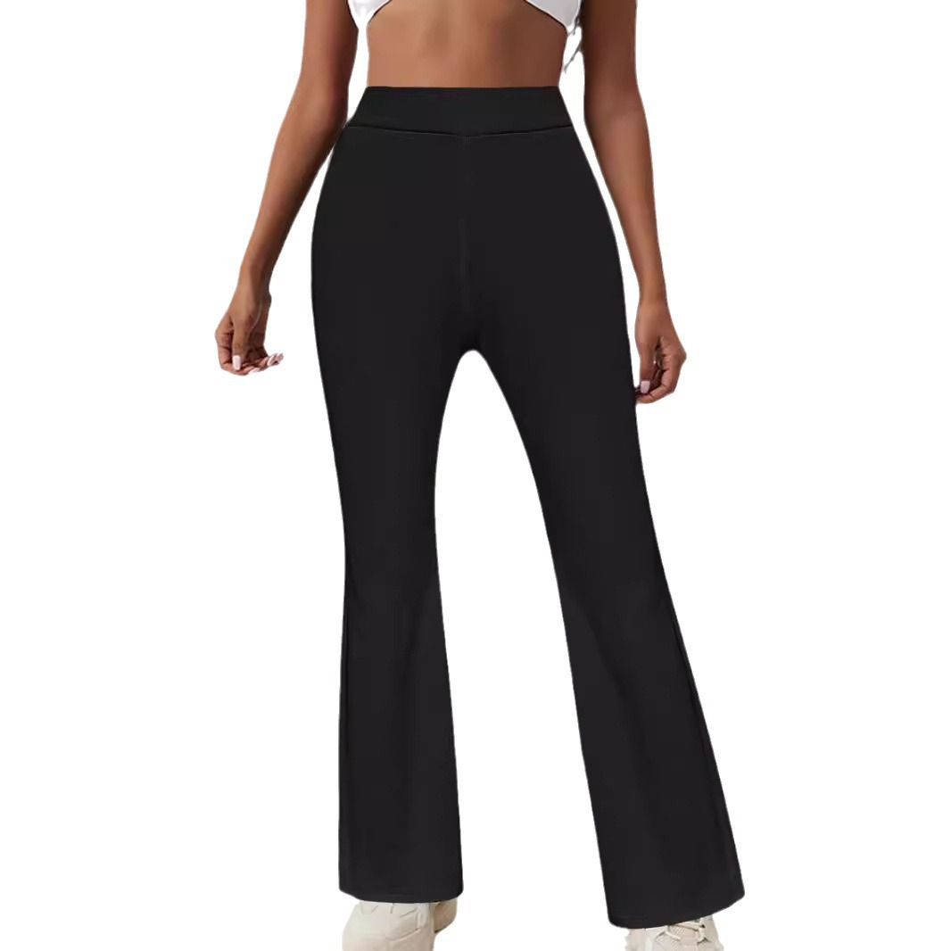Women's Ribbed High-Waist Flare Leggings Slim Fit Solid Color