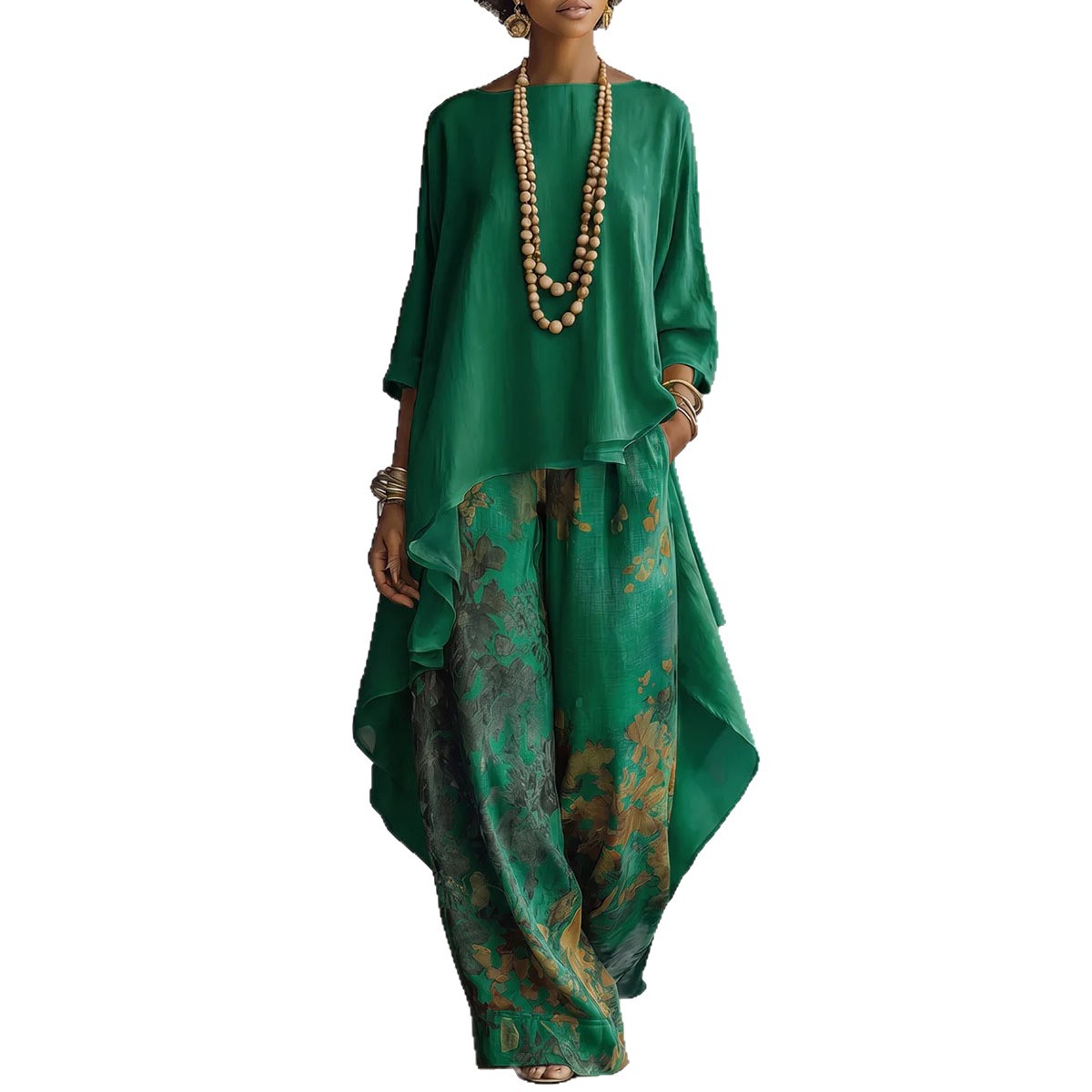Women's Solid Color Top & Wide-Leg Pants Two-Piece Set