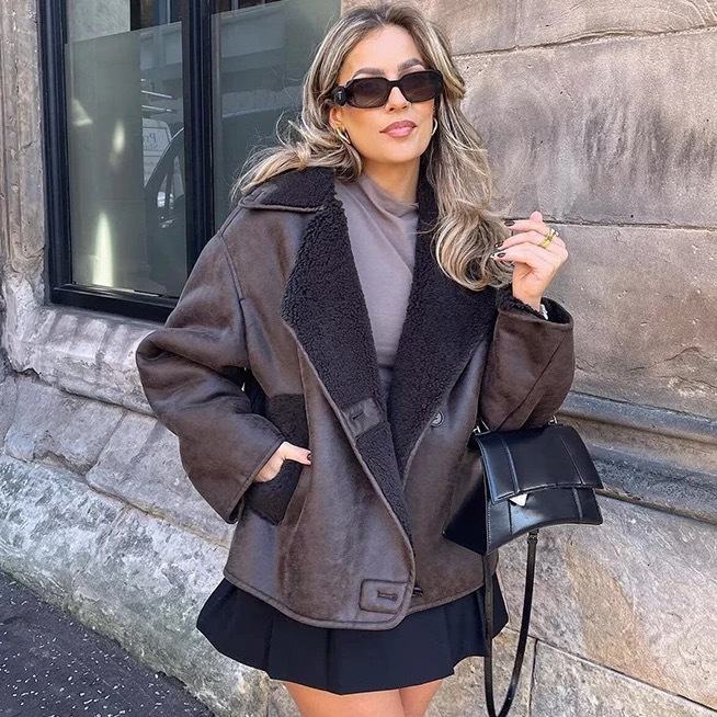 Women's Faux Fur & Leather Loose Warm Jacket