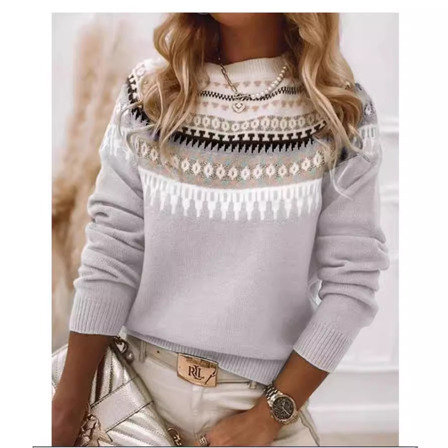 Women's Colorblock Crewneck Pullover Knit Sweater