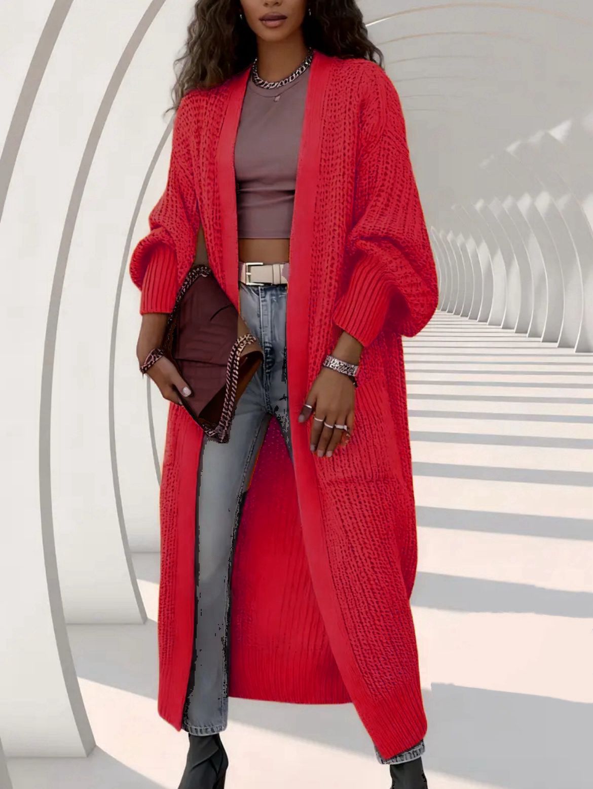 Women's Thick Knit Long Cardigan Sweater Coat Loose V-Neck Long Sleeve Midi