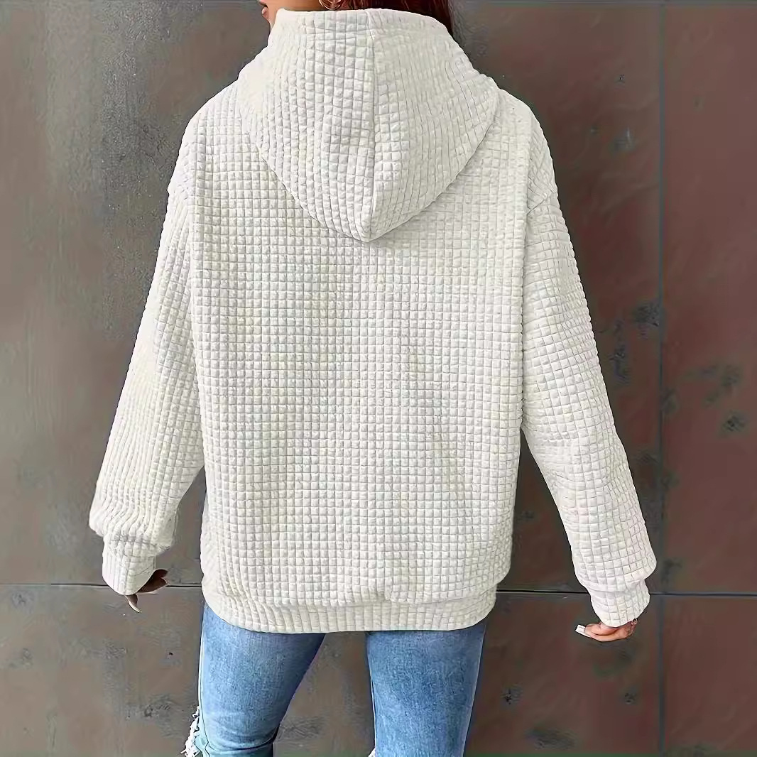 Women's Solid Color Hooded Drawstring Long Sleeve Loose Sweatshirt