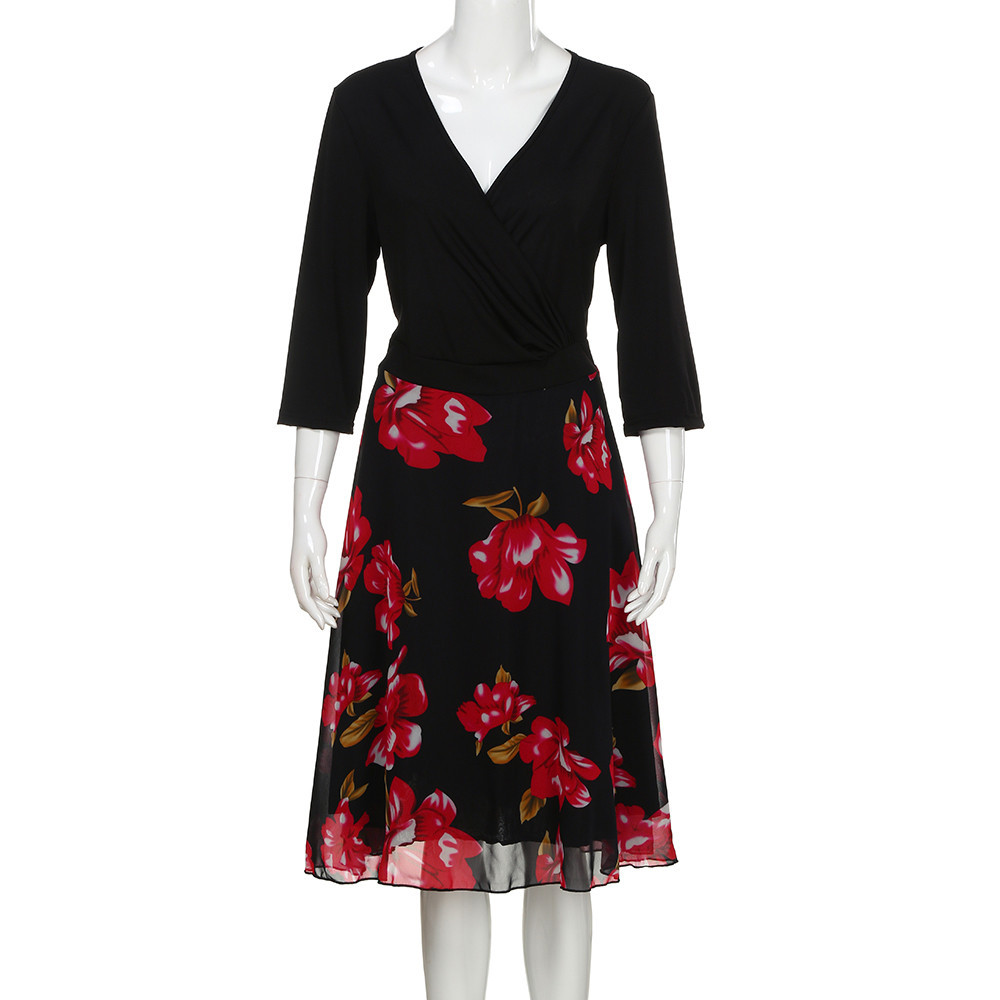 Women's Plus Size V-Neck Digital Print Short Sleeve Dress
