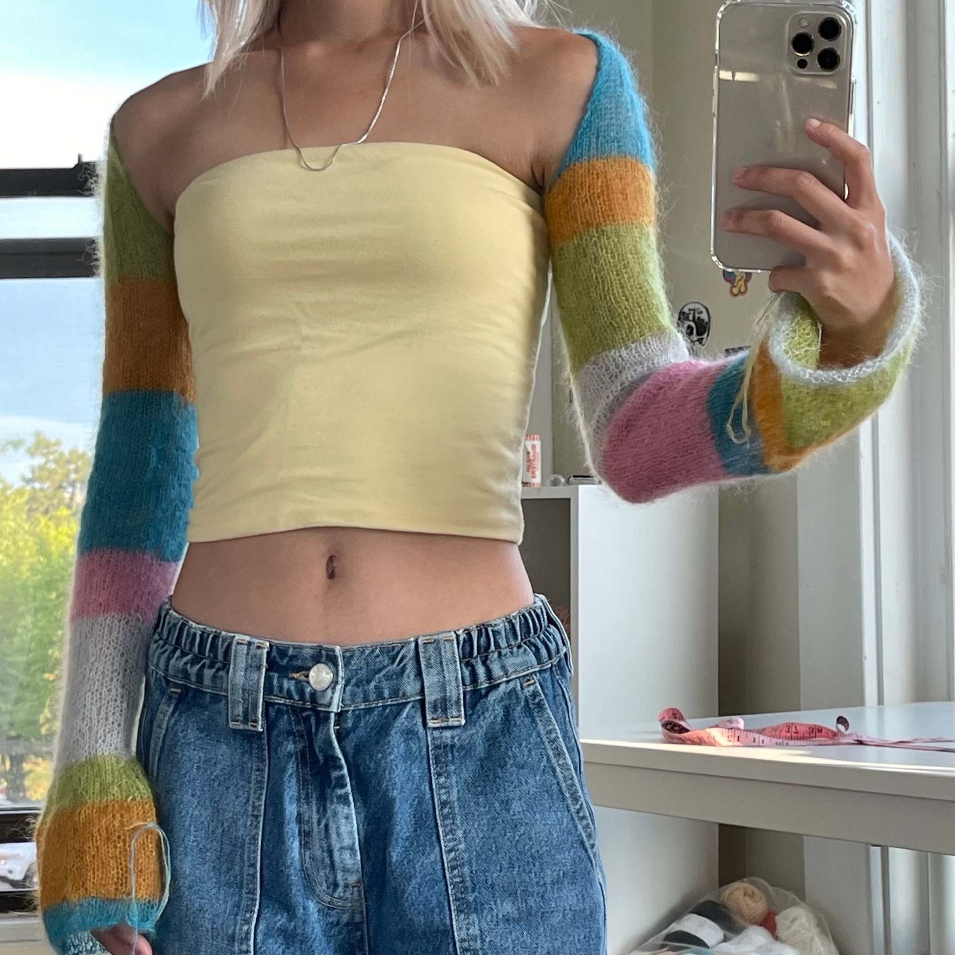 Rainbow Striped Cropped Cardigan Shrug