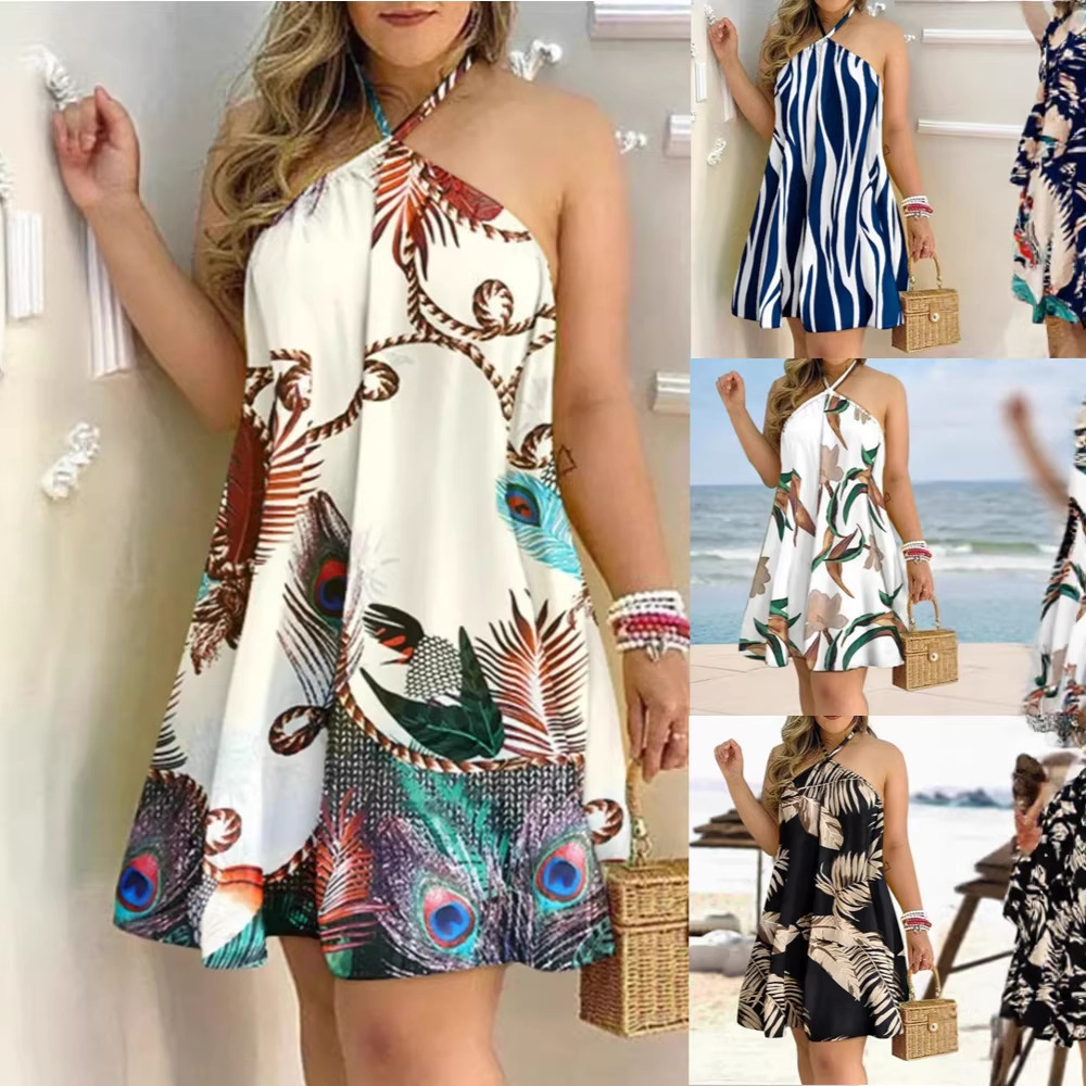 Women's Off-Shoulder Halter Tie Loose Summer Dress