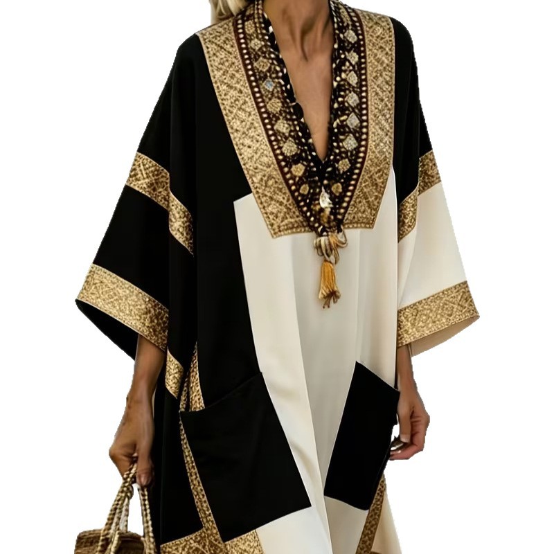 Women's Boho A-Line Midi Dress with 3D Print