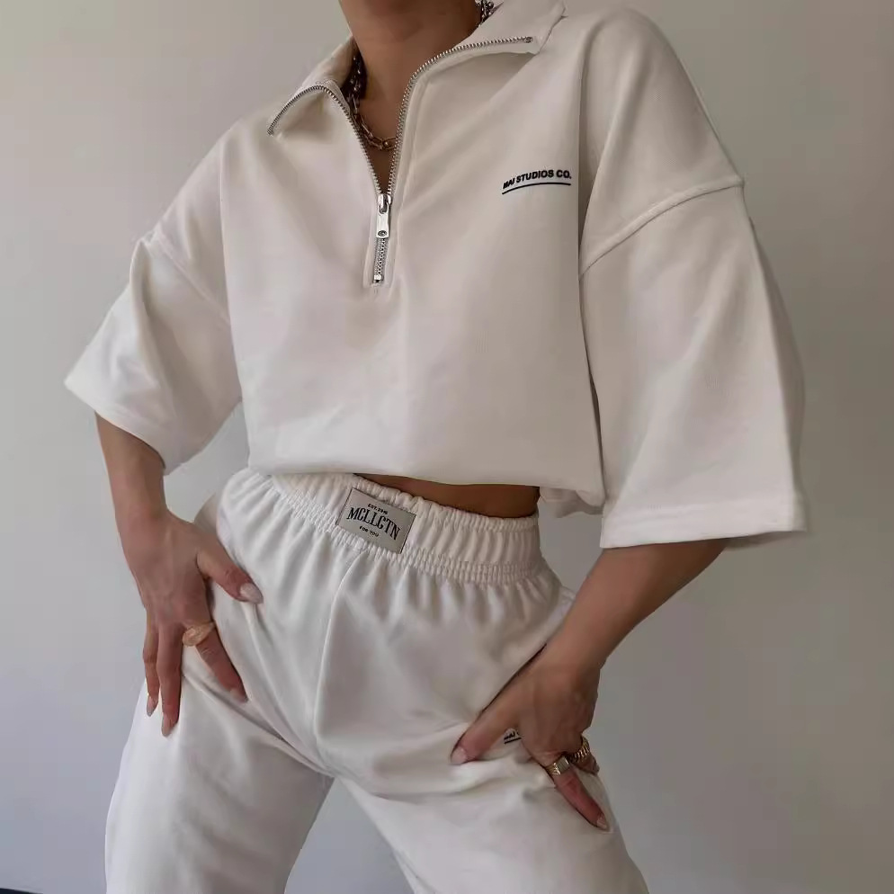 Printed Lapel Short Sleeve Top and Pants Set