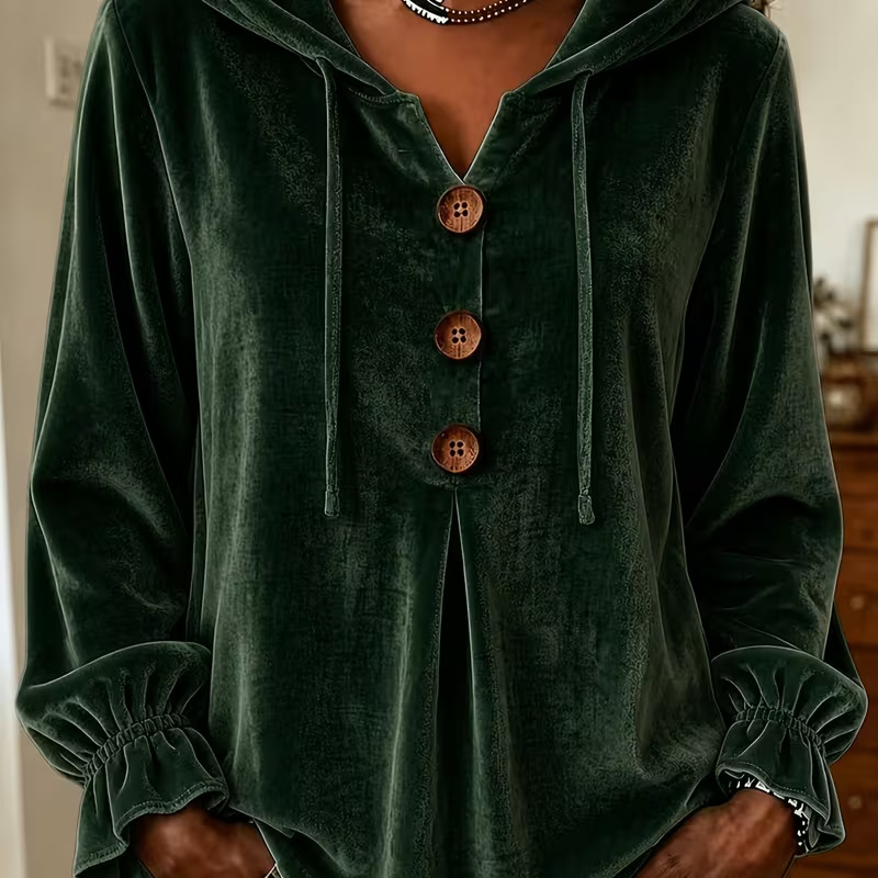 Annoo In-House 2026 Women's Button Hooded Casual Drawstring Hoodie Top for Amazon and Independent Sites