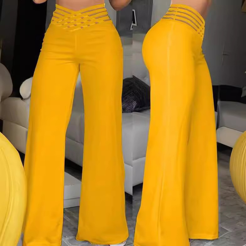 Women's Cutout Belt High-Waist Straight-Leg Wide-Leg Pants