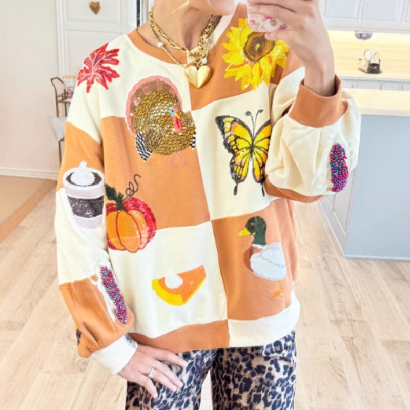 Women's Pumpkin Butterfly Bouquet Duck Print Crewneck Sweatshirt