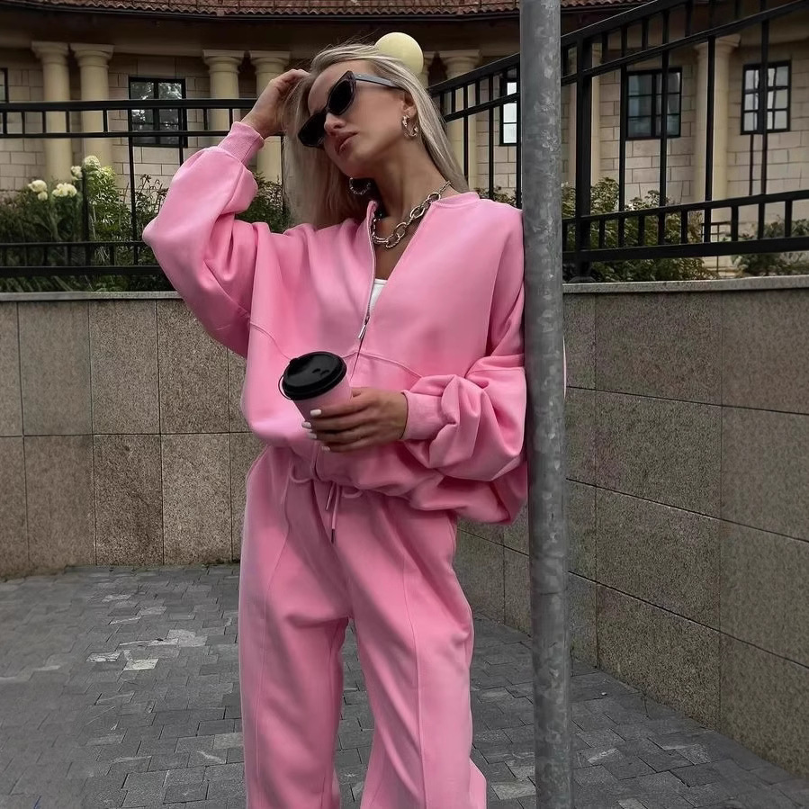 Women's Zip-Up Hooded Sweatsuit 2-Piece Set