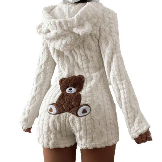 Women's Casual Solid Hooded Long Sleeve Fleece Jumpsuit
