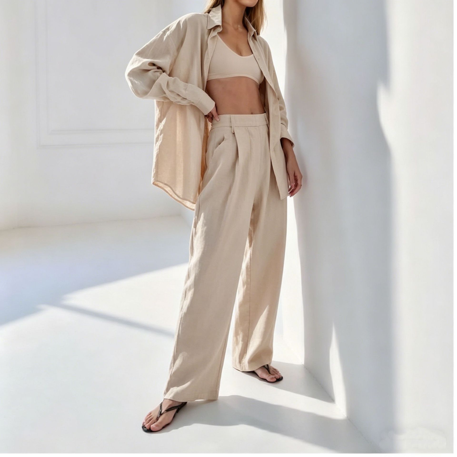 Women's Loose Fit Shirt and Pants Set Casual Commuter Two-Piece Outfit