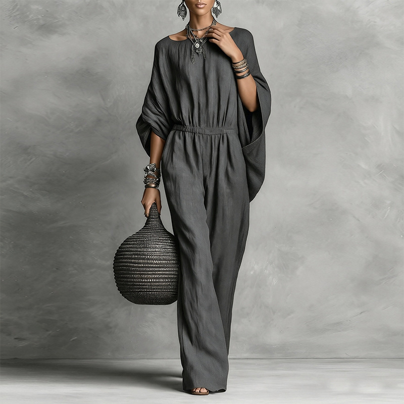 Women's High-Waist Wide-Leg Jumpsuit with Bell Sleeves