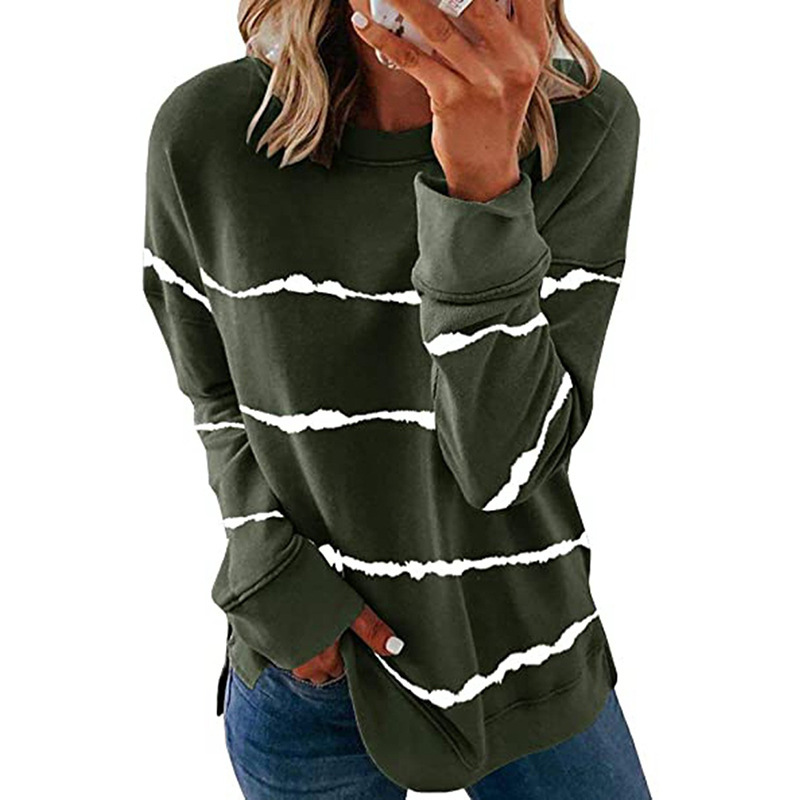 Women's Striped Print Long Sleeve Crewneck Loose T-Shirt