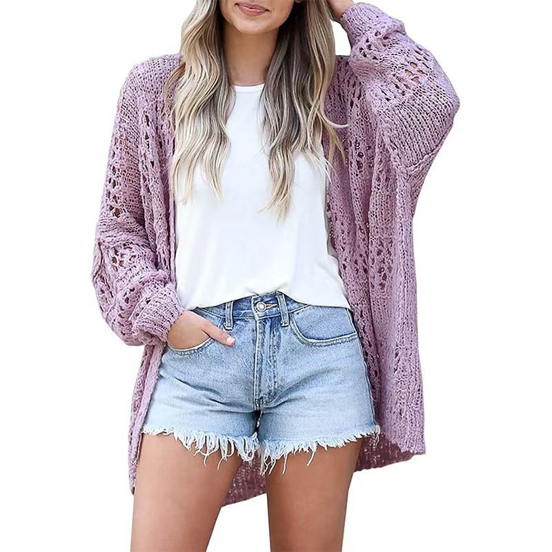 Women's Open Front Hollow Out Knit Cardigan Loose Solid Color