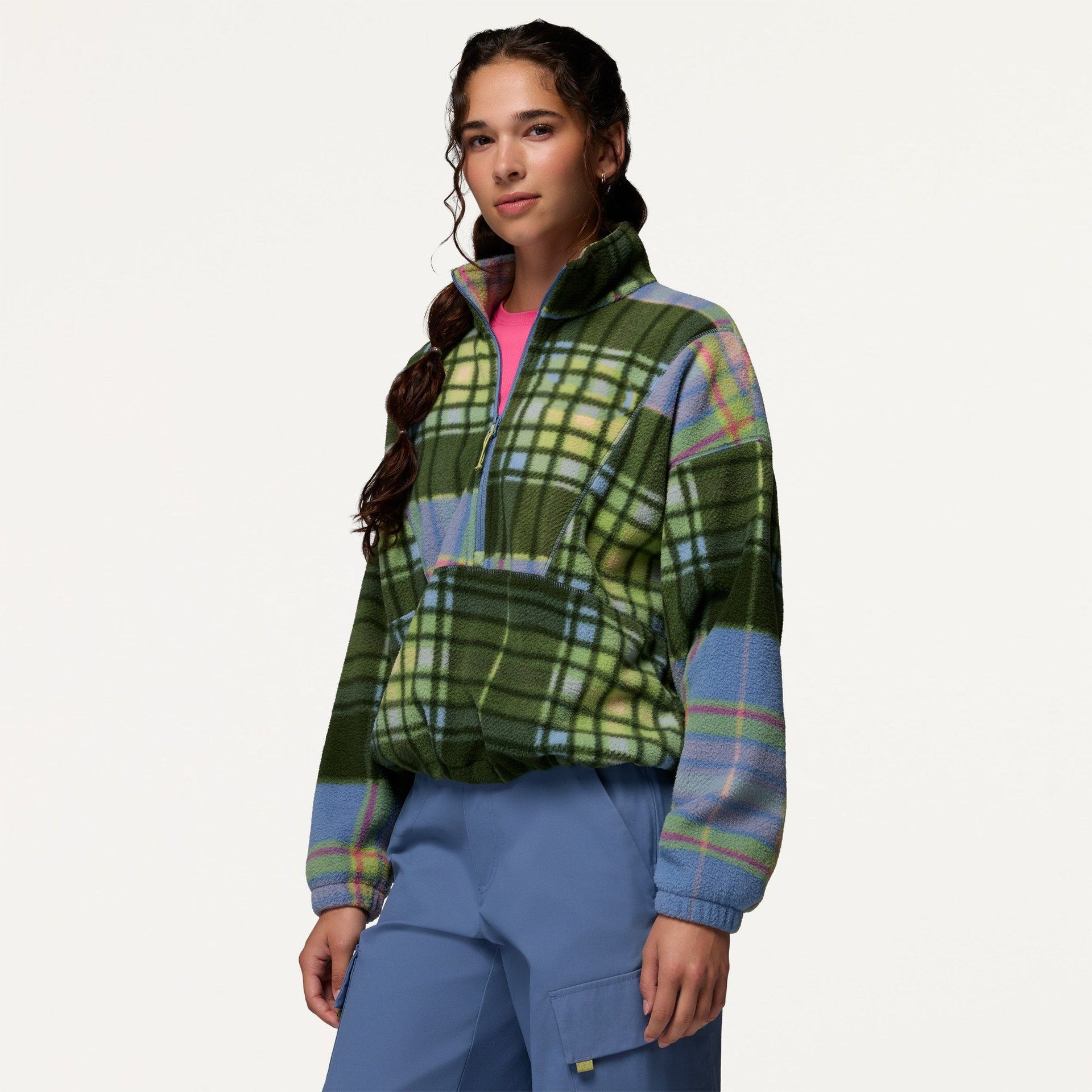 Retro High Neck Half-Zip Loose Long Sleeve Top for Women