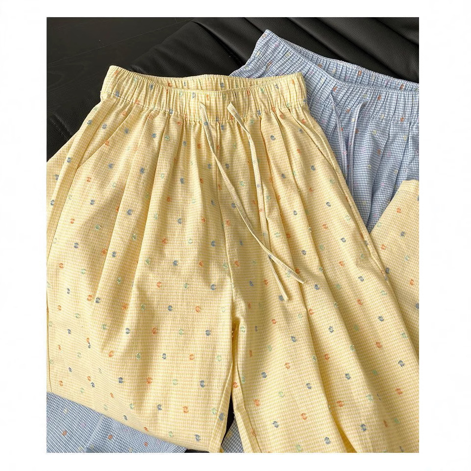 Yellow Polka Dot Wide-Leg Pants for Women High Waist Draped Casual