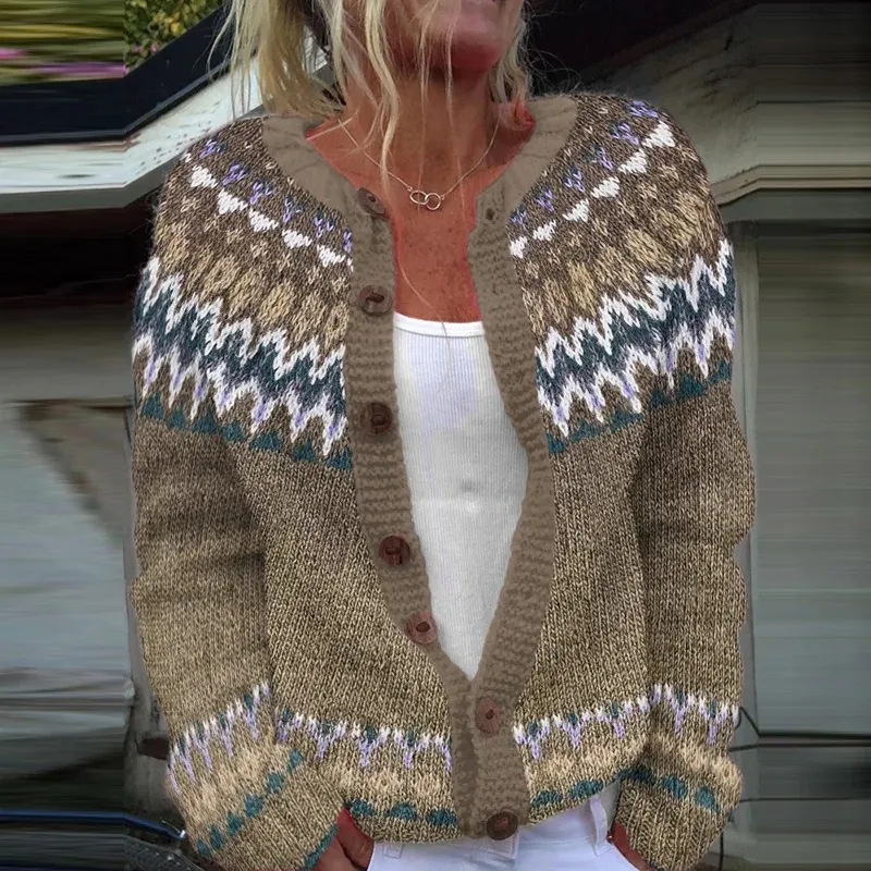 Women's Floral Line Print Cardigan Sweater
