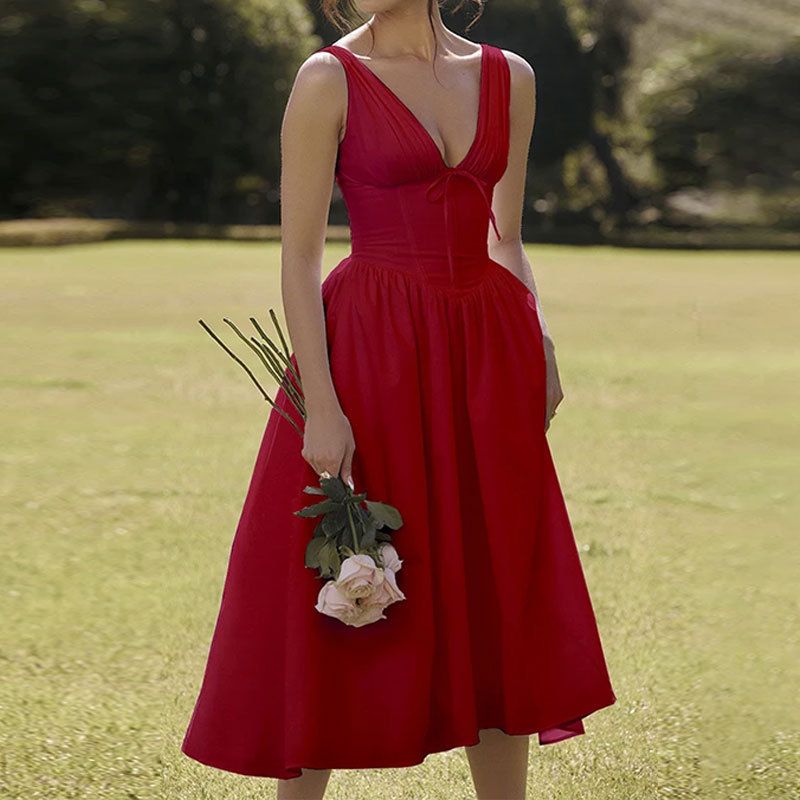 Elegant Open-Back Floral Print High-Waist Long Dress