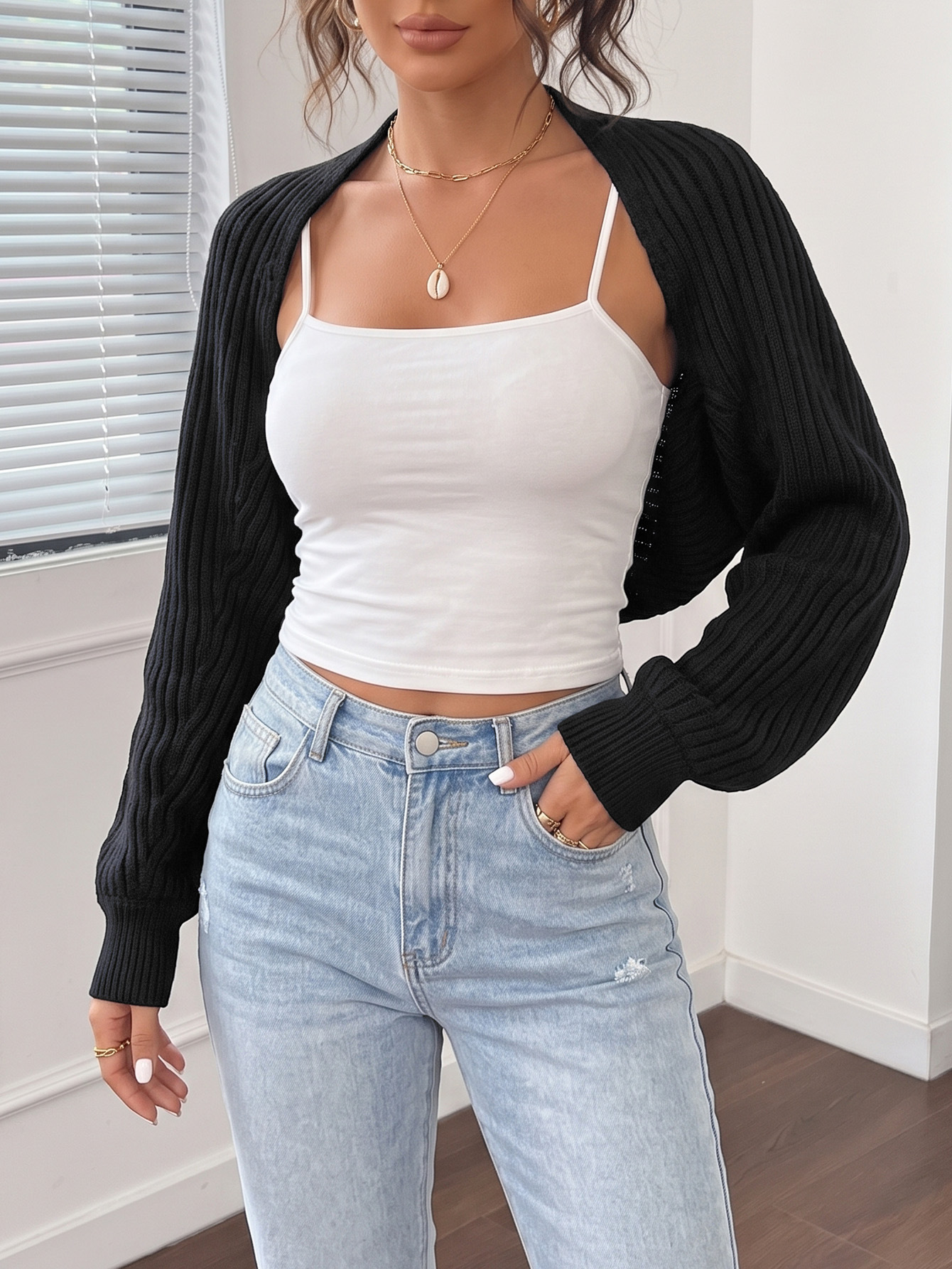 Women's Asymmetric Knit Shrug Sweater