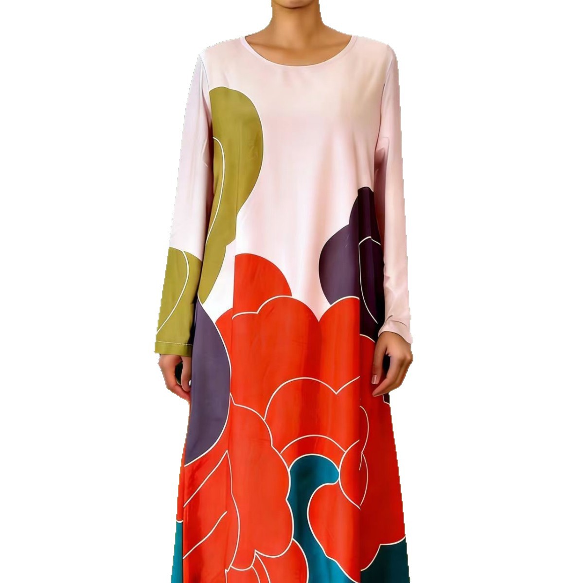 Color-Block Geometric Print Long Dress