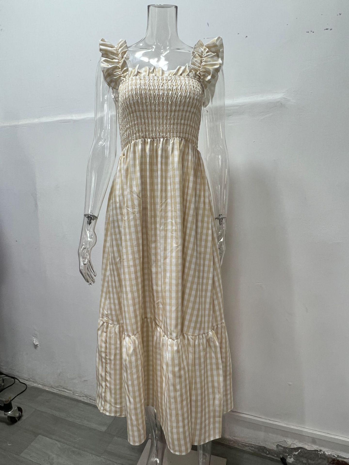 Plaid Patchwork Sleeveless Maxi Dress with Elastic Waist