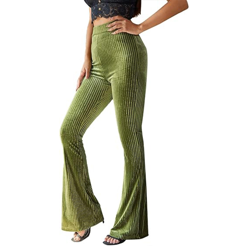High-Waist Corduroy Flare Pants Solid Casual Women's