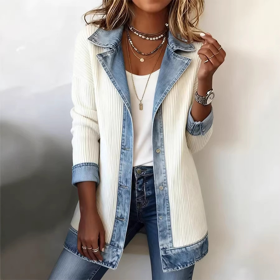 Women's Slim-Fit Long-Sleeve Colorblock Coat with Pockets