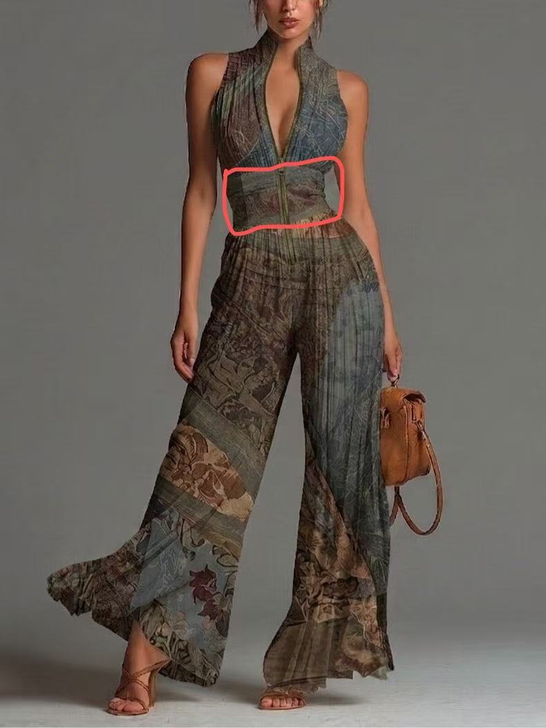 Women's Pleated Halter Wide-Leg Jumpsuit