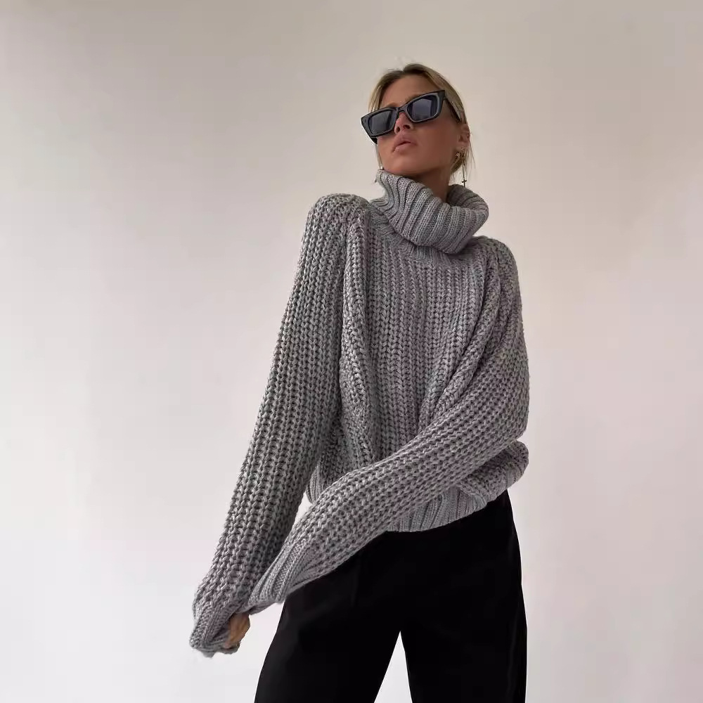 Women's Oversized Turtleneck Pullover Sweater Long Sleeve Solid Knit