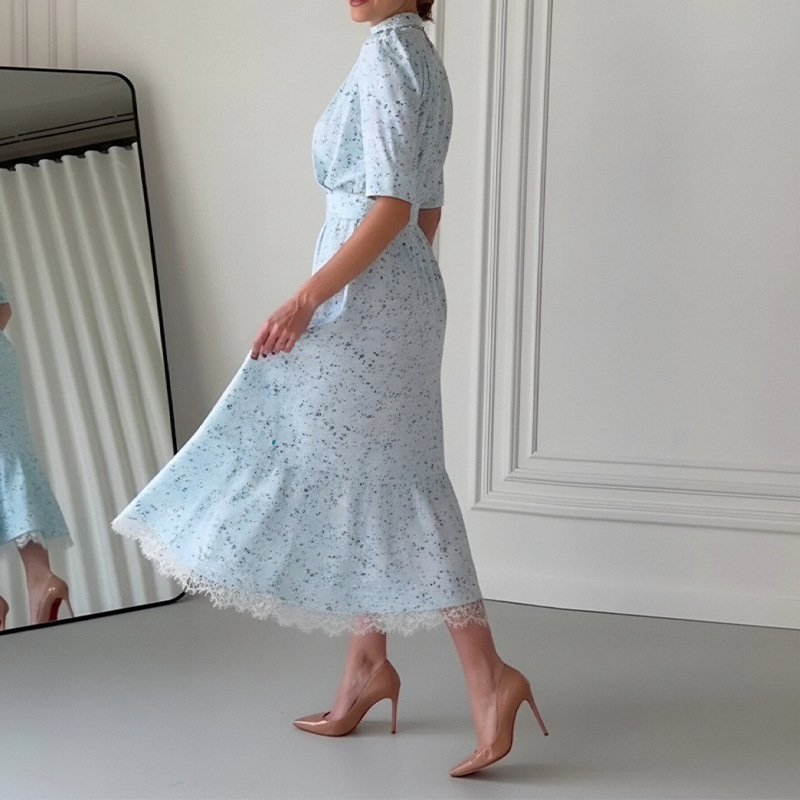 Women's V-Neck Floral Lace Panel Dress