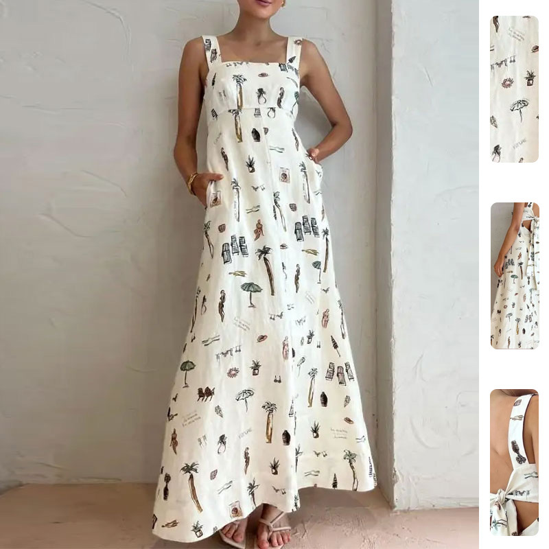 Women's Sleeveless Backless Printed Cami Dress