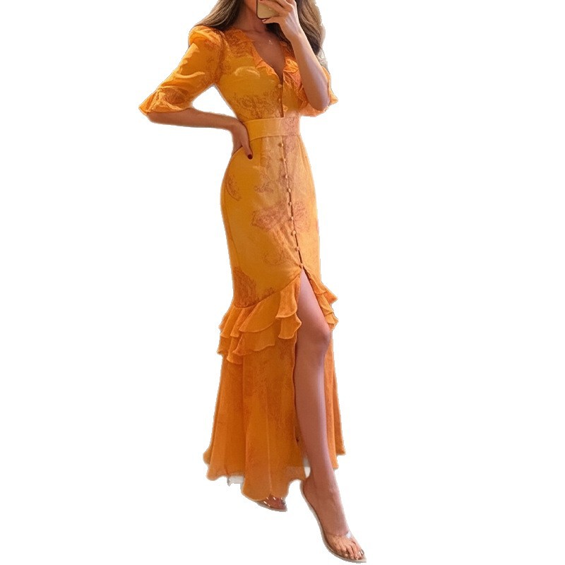 Women's French Vintage Floral Ruffle Trim Cami Dress