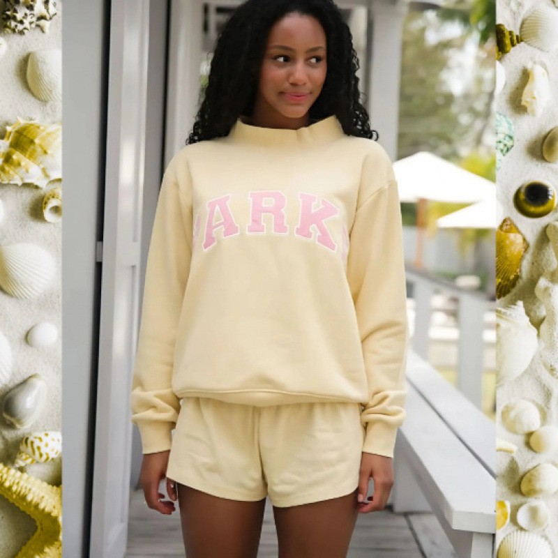 Embroidered Letter Crewneck Long-Sleeve Pullover Sweatshirt for Women