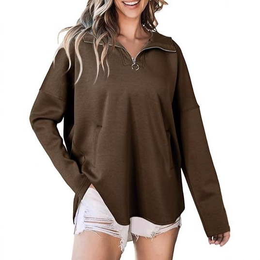 Oversized Collared Pullover Hoodie with Zip and Long Sleeves