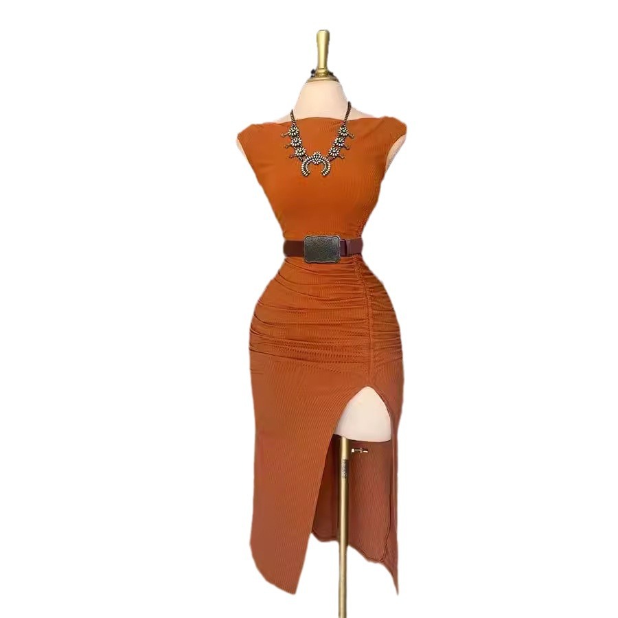 Women's Ribbed Knit Off-Shoulder Bodycon Midi Dress