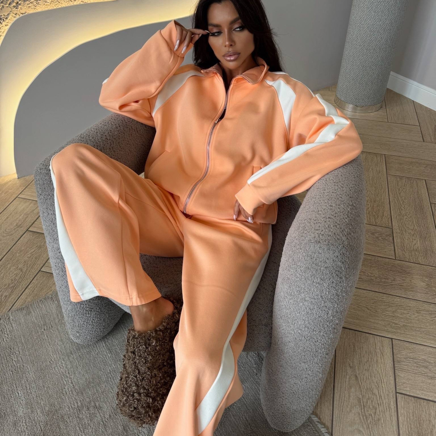 Women's Colorblock Zip Cardigan & Drawstring Pants Set