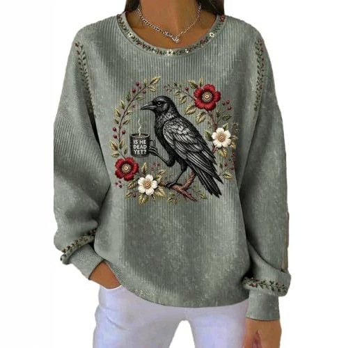 Women's Raven Floral Print Casual Hoodie