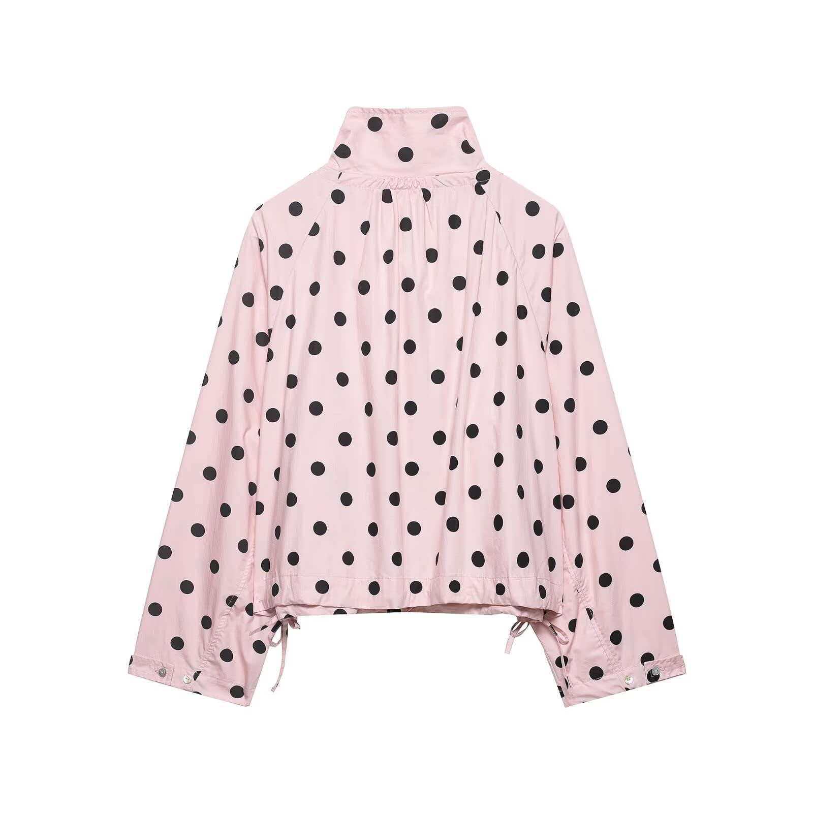 Pink Polka Dot Long Sleeve Zip-Up Jacket
