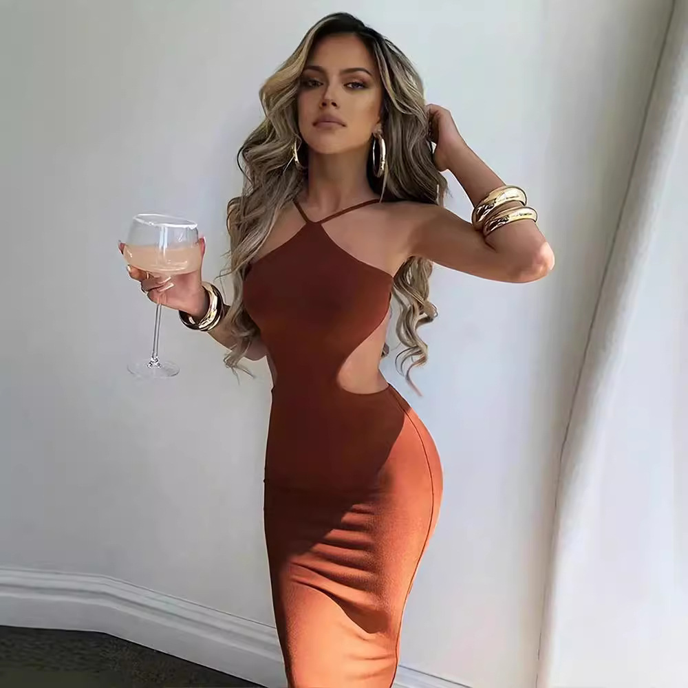 Women's Sexy Open Back Halter Bodycon Dress