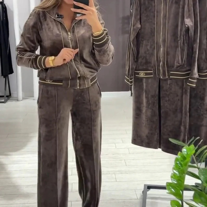 Women's Two-Piece Sweatsuit Set Long Sleeve Colorblock Casual