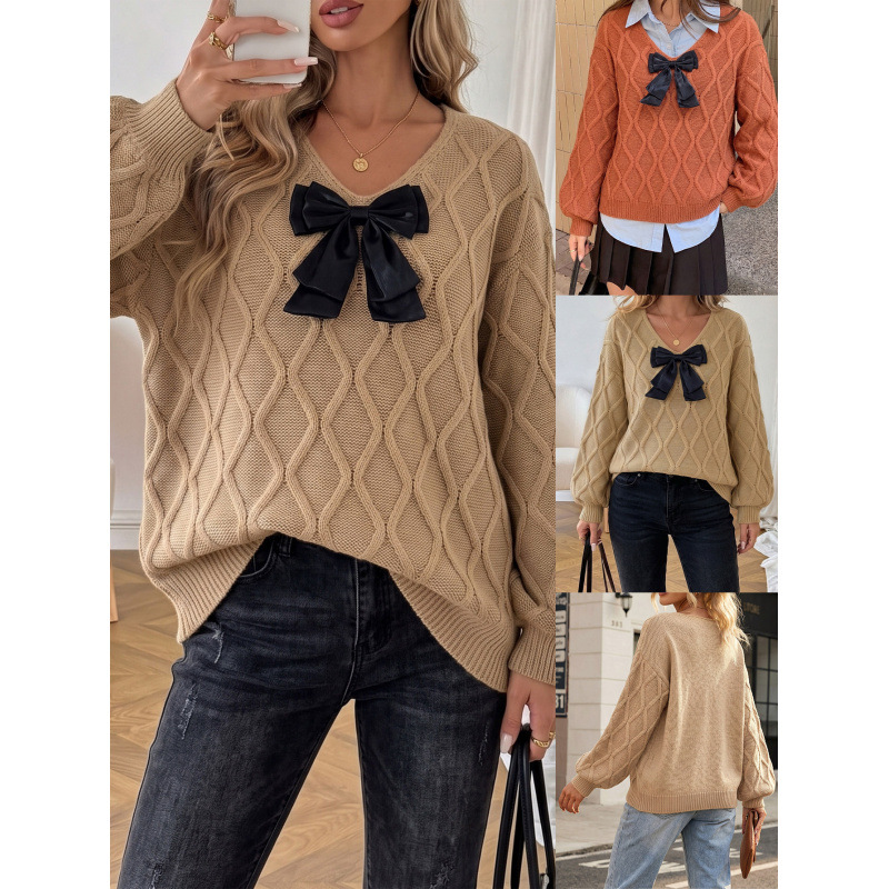 Preppy Bow Argyle Knit Sweater