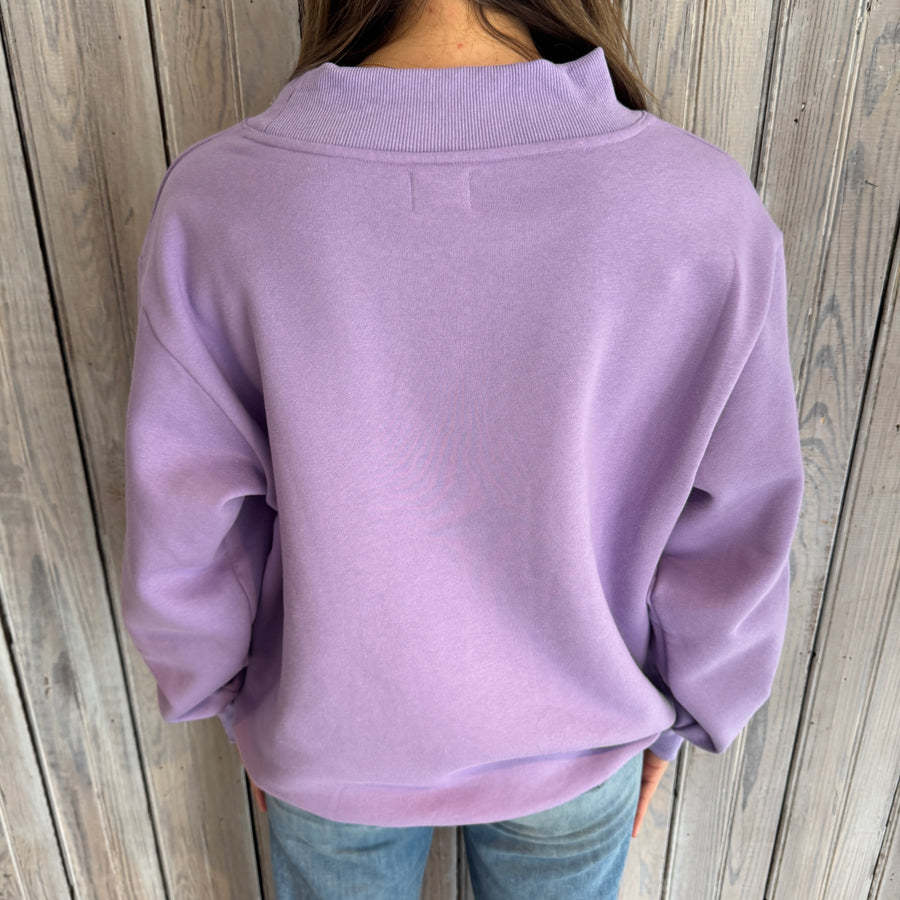 Half Turtleneck Long Sleeve Embroidered Letter Pullover Sweatshirt
