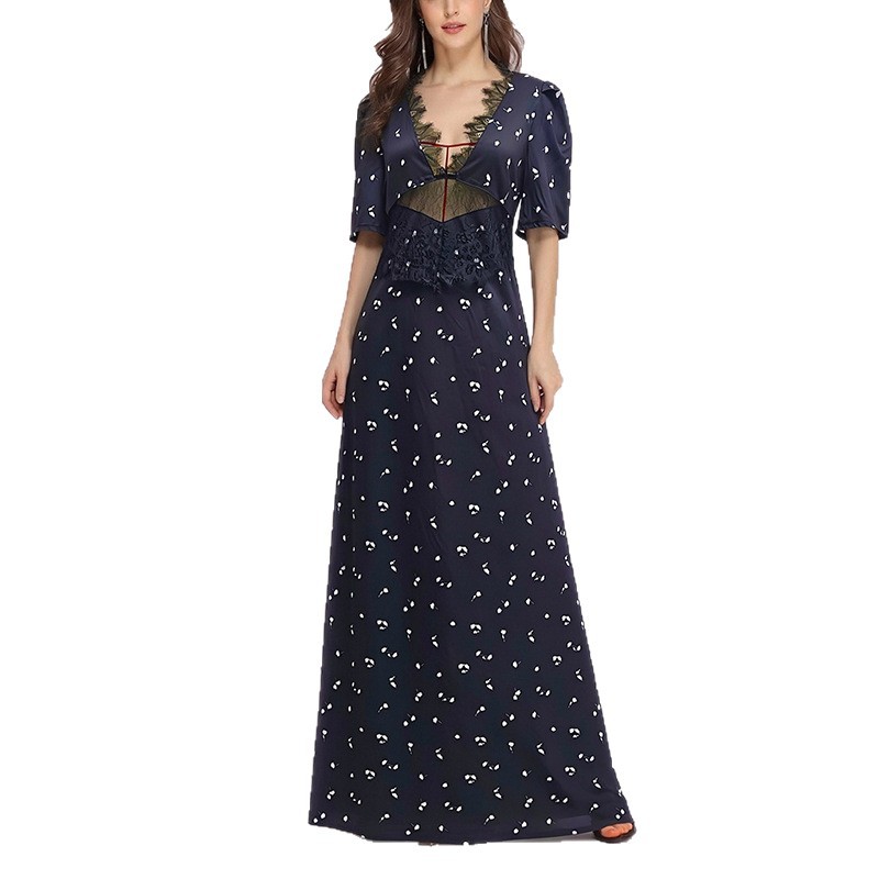 Women's Polka Dot Lace Cutout Bodycon Dress