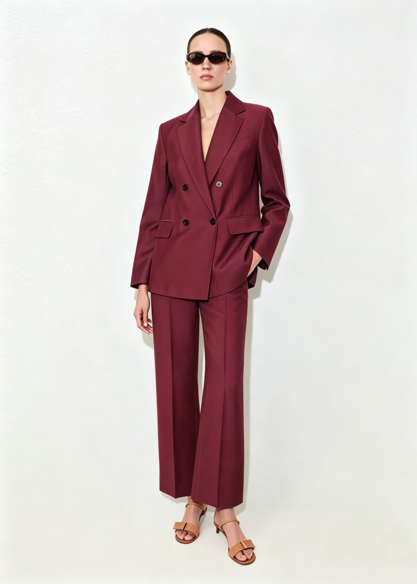 Women's Red Blazer and Straight-Leg Pants Set