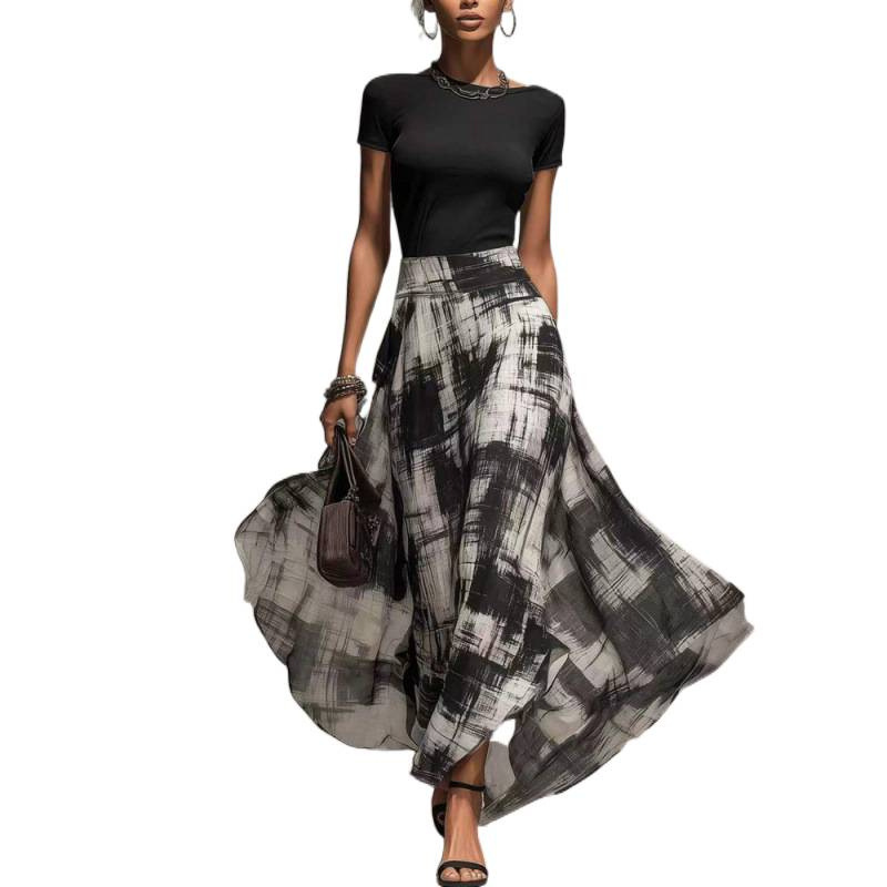 Women's Colorblock Knit Top and Midi Skirt Two-Piece Set