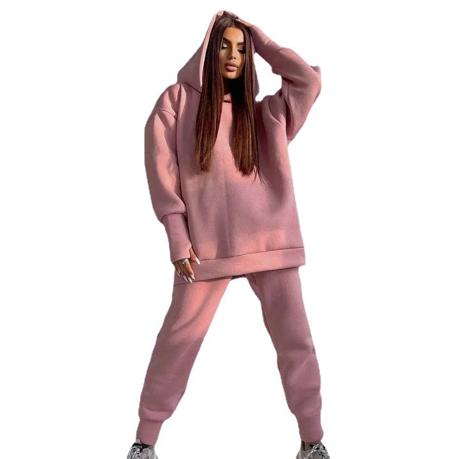 Women's Casual Two-Piece Sweatsuit Set Long Sleeve Solid Color