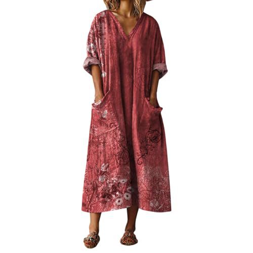 Women's V-Neck Boho A-Line Midi Dress